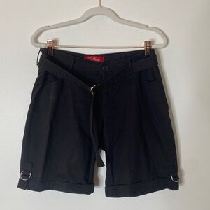 Y2K GUESS Black Lightweight D-Ring Belted Logo Patch Cuffed Shorts Size 29
